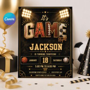 Sports Birthday Invitation Template: Editable Game Time Design (Digital Download)
