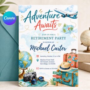 Retirement Party Invitation: Adventure Awaits Theme (Digital Download)