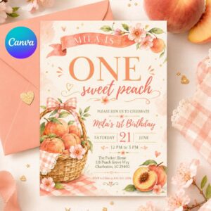 Sweet Peach 1st Birthday Invitation (Digital Template)