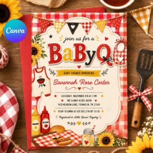Baby-Q Shower Invite, BBQ Baby Shower Invitation, Outdoor Party Evite, Canva Template