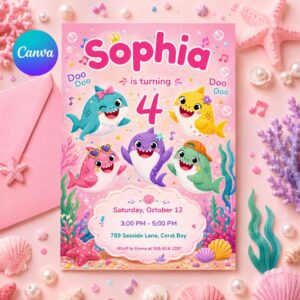 Shark Birthday Invitation, Sharktastic Birthday Invitation, Under The Sea Birthday Invitation, Ocean Theme Kids Party Invite, Editable Canva