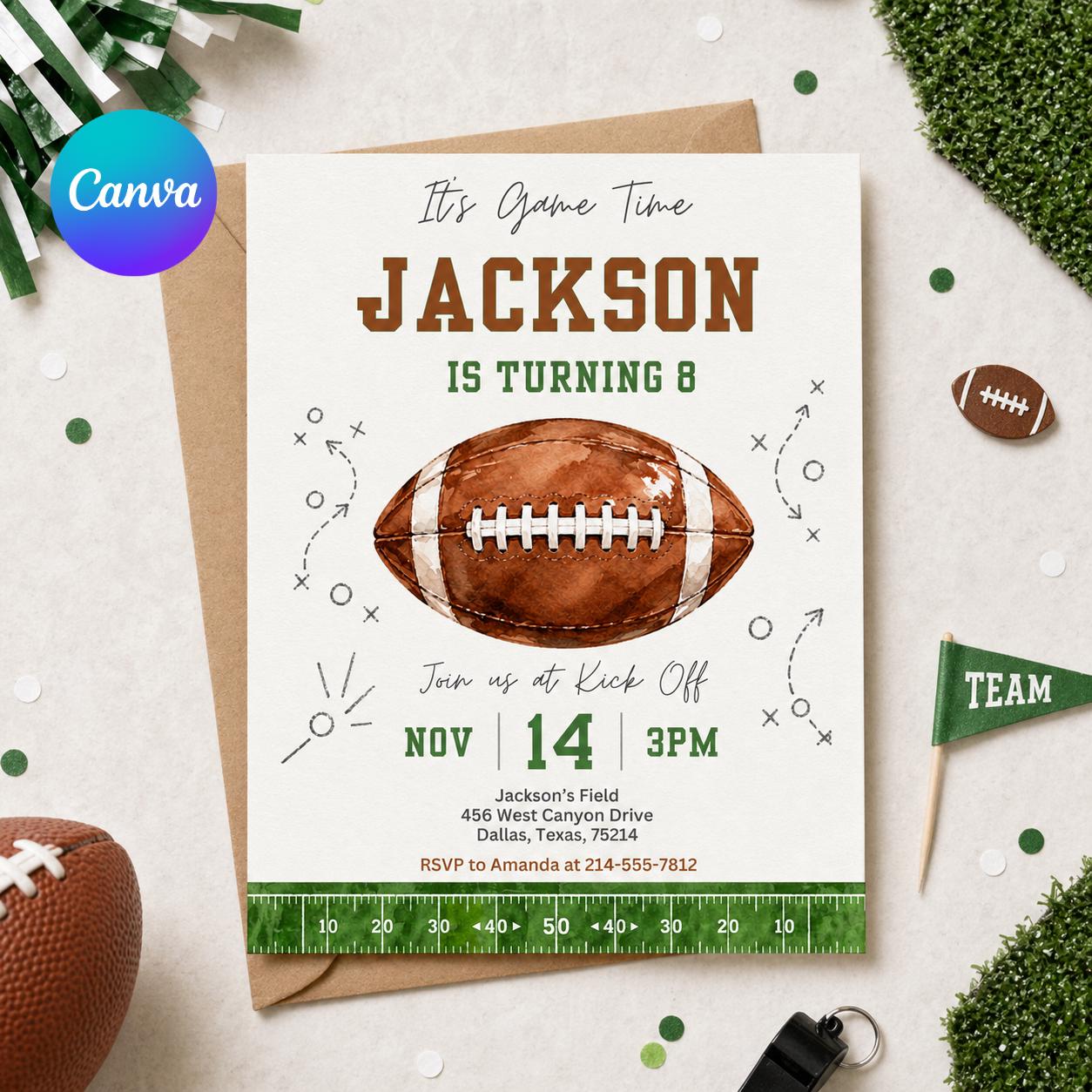 Football Birthday Invitation: Editable Canva Template (Digital Download)