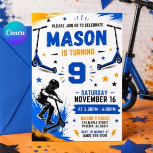 Scooter Birthday Invitation,Scooter Invitation,Scoot On Over,Scooter Birthday Party,Scooter Birthday, Editable Canva Template