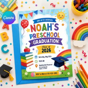 Preschool Graduation Invitation, Pre-K Graduation Invitation, Preschool Graduation Invite Class of 2025 Preschool, Editable Canva Template