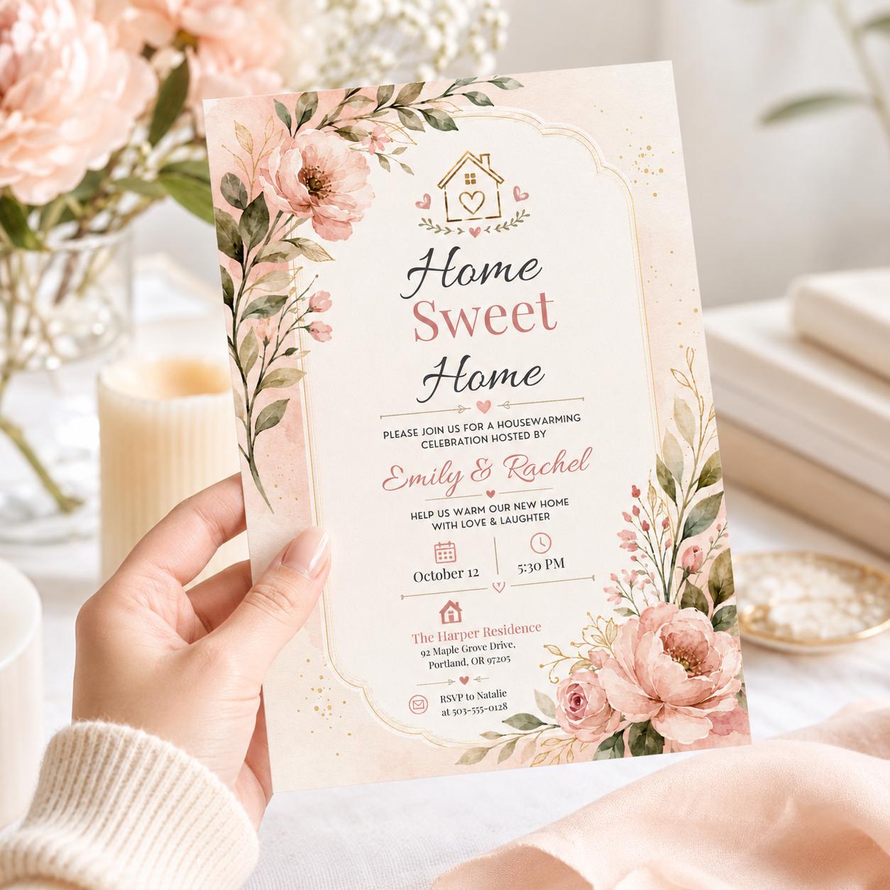 Housewarming Party Invitation, Housewarming Party Invitation Template, New Home Celebration, Red Door Illustration, Editable Canva Invite - Image 3