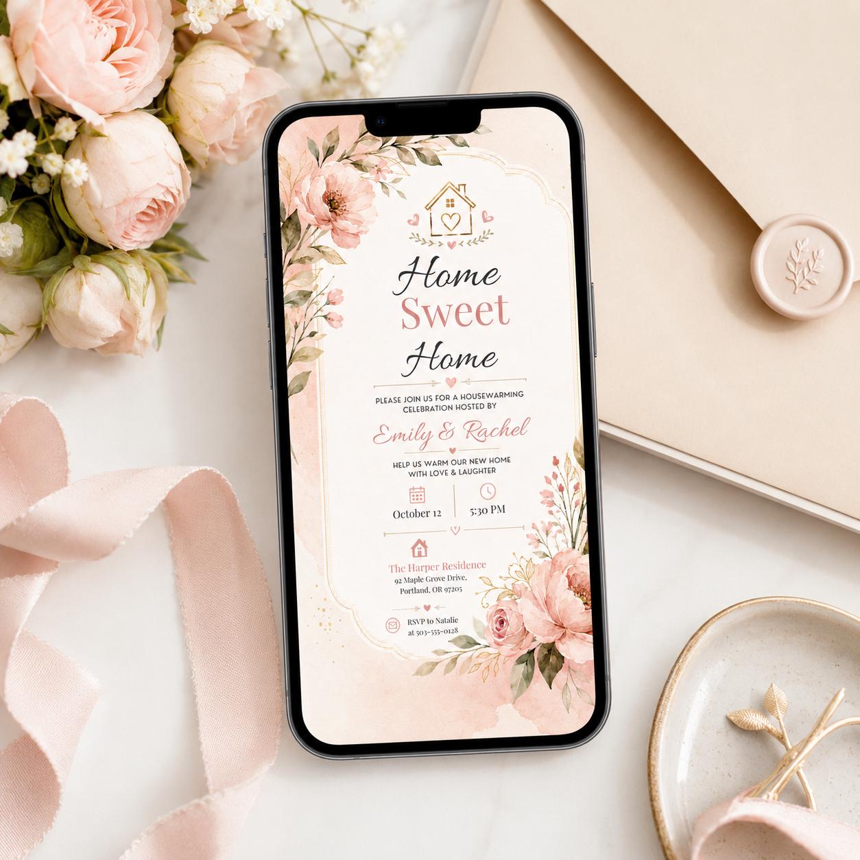 Housewarming Party Invitation, Housewarming Party Invitation Template, New Home Celebration, Red Door Illustration, Editable Canva Invite - Image 4