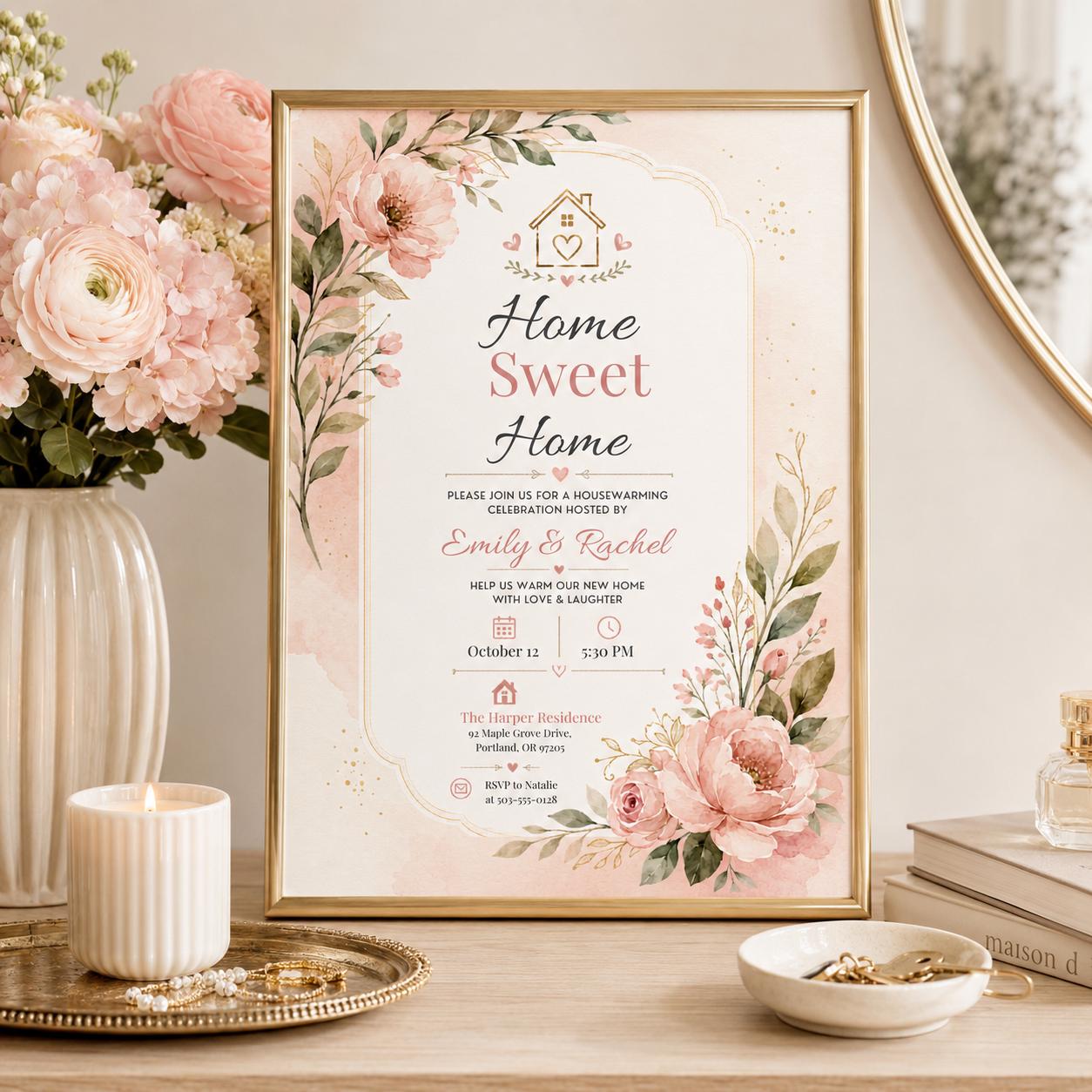 Housewarming Party Invitation, Housewarming Party Invitation Template, New Home Celebration, Red Door Illustration, Editable Canva Invite - Image 6
