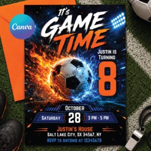Soccer Birthday Party Invitation, Editable Canva Template, Customizable Goal-Themed Sports Invite, Soccer GOAT invite