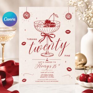 Turning Twenty Fine Birthday Invitation Template | 25th Birthday Invite | Editable Canva Birthday Invitation | Printable 5x7