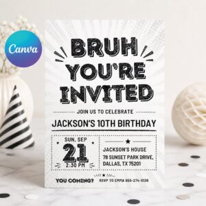 Bruh Birthday Invitation, Boys Party Invite, Any Age Canva Template (Digital Download)