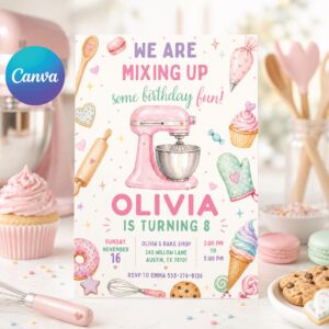 Cooking Birthday Invitation, Cooking Invitation, Baking Birthday Party, Baking Theme, We are Mixing Up Invite, Editable Canva Design