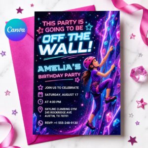 Rock Climbing Birthday Invitation, Bouldering Party Ticket Invite, Editable Digital Template, Instant Download, Printable Bday Party Card
