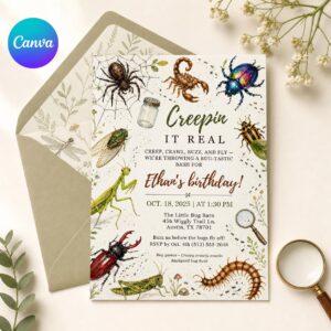 Creepin It Real Bug Birthday Invite, Editable Insect Party Template, Creepy Crawly Theme Invitation, Digital Download, Canva Template