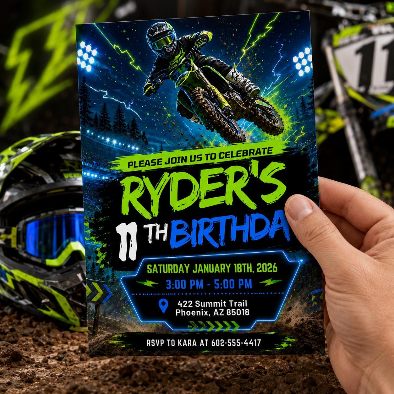Motocross Birthday Invitation Template, Editable Canva Motocross Party Invite for Kids, Dirt Bike Birthday Theme, Editable Canva Template - Image 5