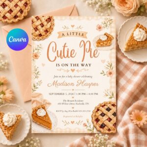 Cutie Pie – Baby Shower invite, Cutie Pie Baby Shower Invitation Fall Baby Shower Invite Gender Neutral Little Cutie Pie Red Gingham Canva