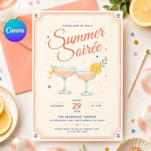 Sunset Soirée Summer Party Invitation for Print and Mobile (Editable Canva Template)
