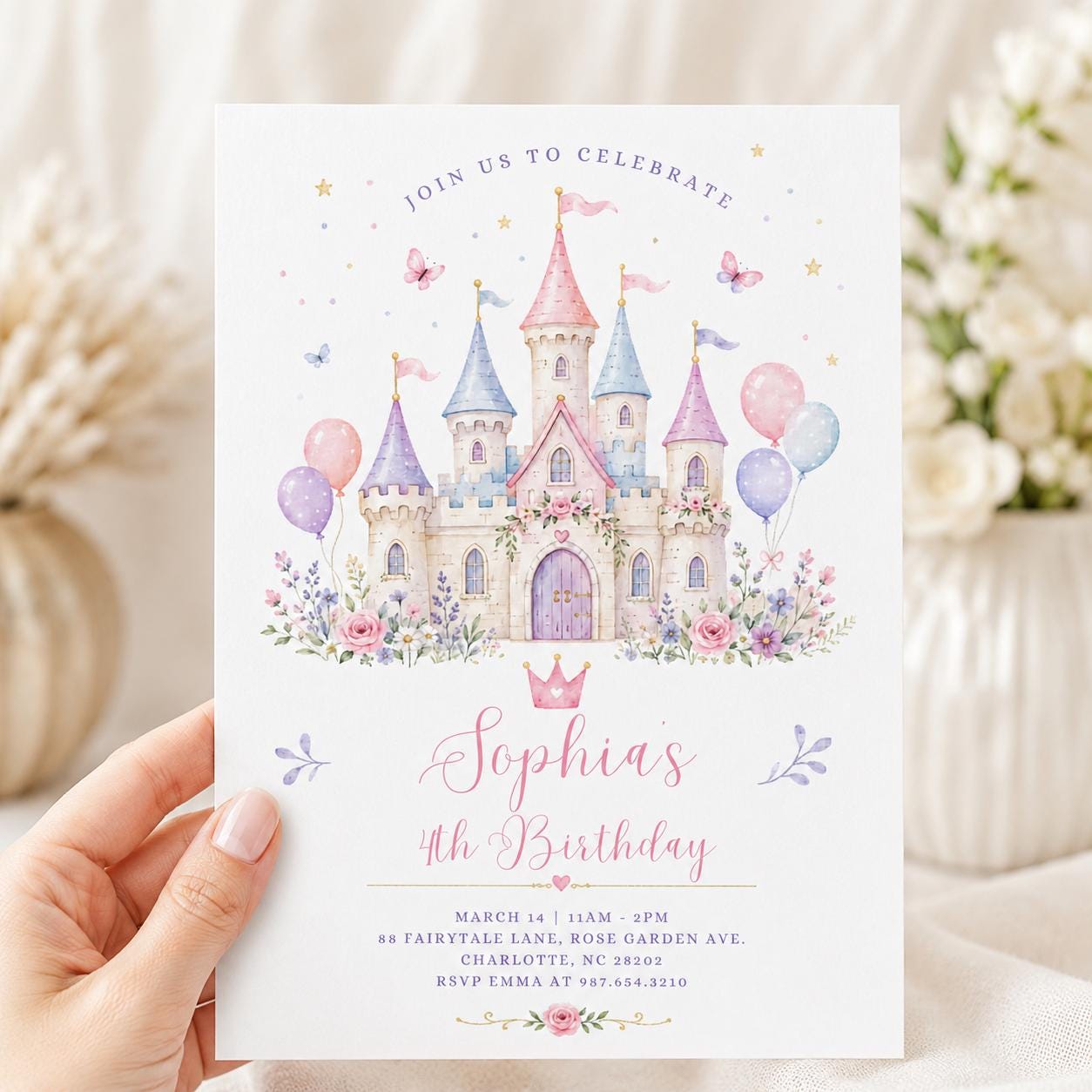 Princess Castle Invitation Girl, Pastel Birthday Party Card, Editable Canva Template, Kids Princess Theme, Magical Party Invite, Canva - Image 4