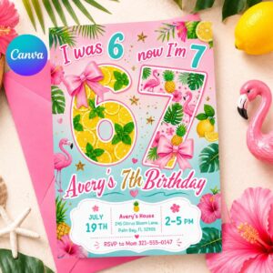 Six Seven Party birthday invite, printable six seven invite, editable 6 7 meme Party template, digital template, girl boy birthday, Canva