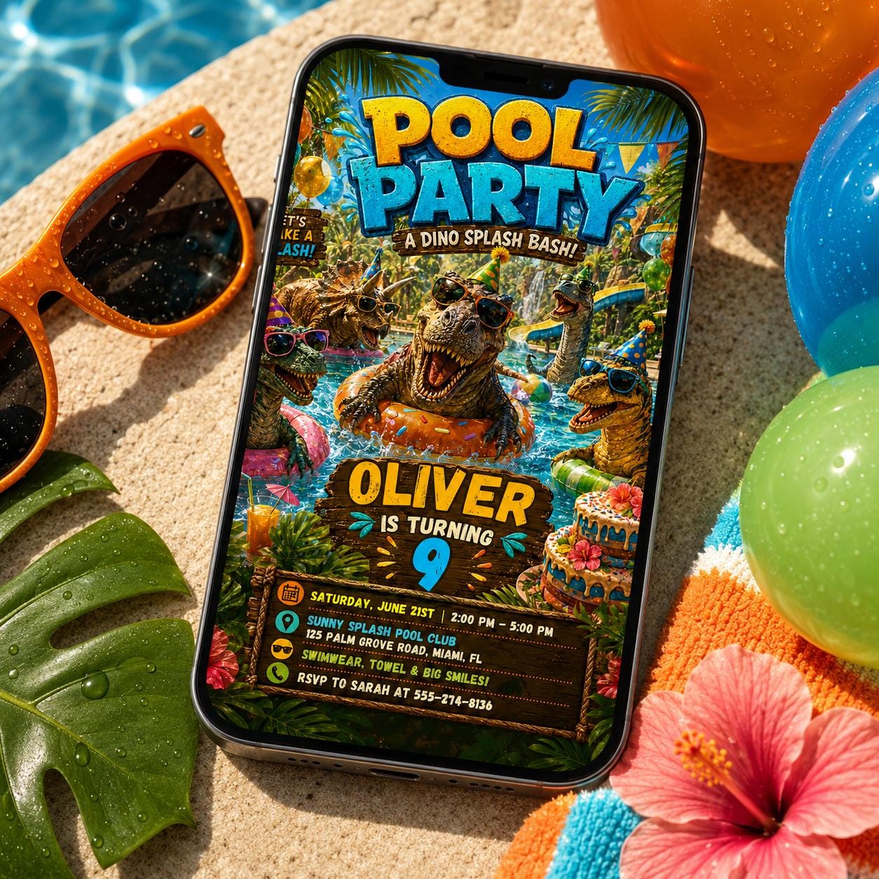 Dinosaur Pool Party Incitation, Two Rex Pool Invite Editable, Splish Splash Dino Pool Party Invitation, Boy Swimming Birthday Canva Template - Image 4
