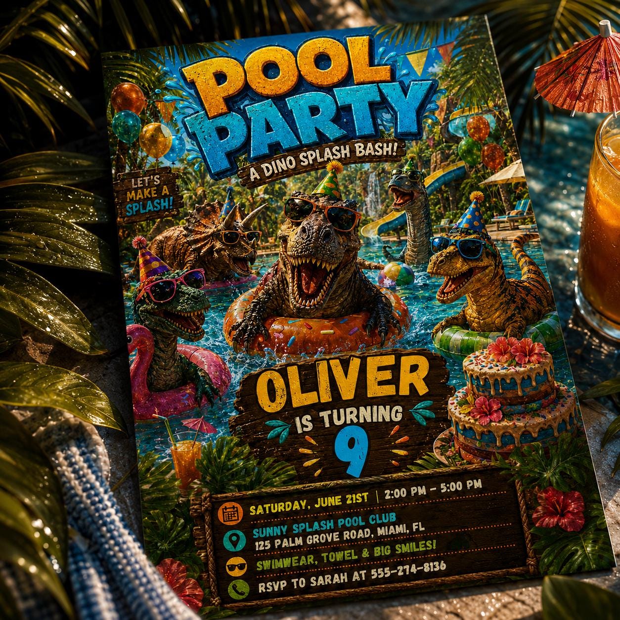 Dinosaur Pool Party Incitation, Two Rex Pool Invite Editable, Splish Splash Dino Pool Party Invitation, Boy Swimming Birthday Canva Template - Image 5