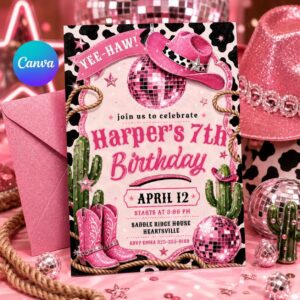 Editable Western Cowgirl Birthday Invitation, Yee Haw Invite, Saddle Up And Put Your Boots On, Western Cowgirl Invitation, Yee Haw Invite