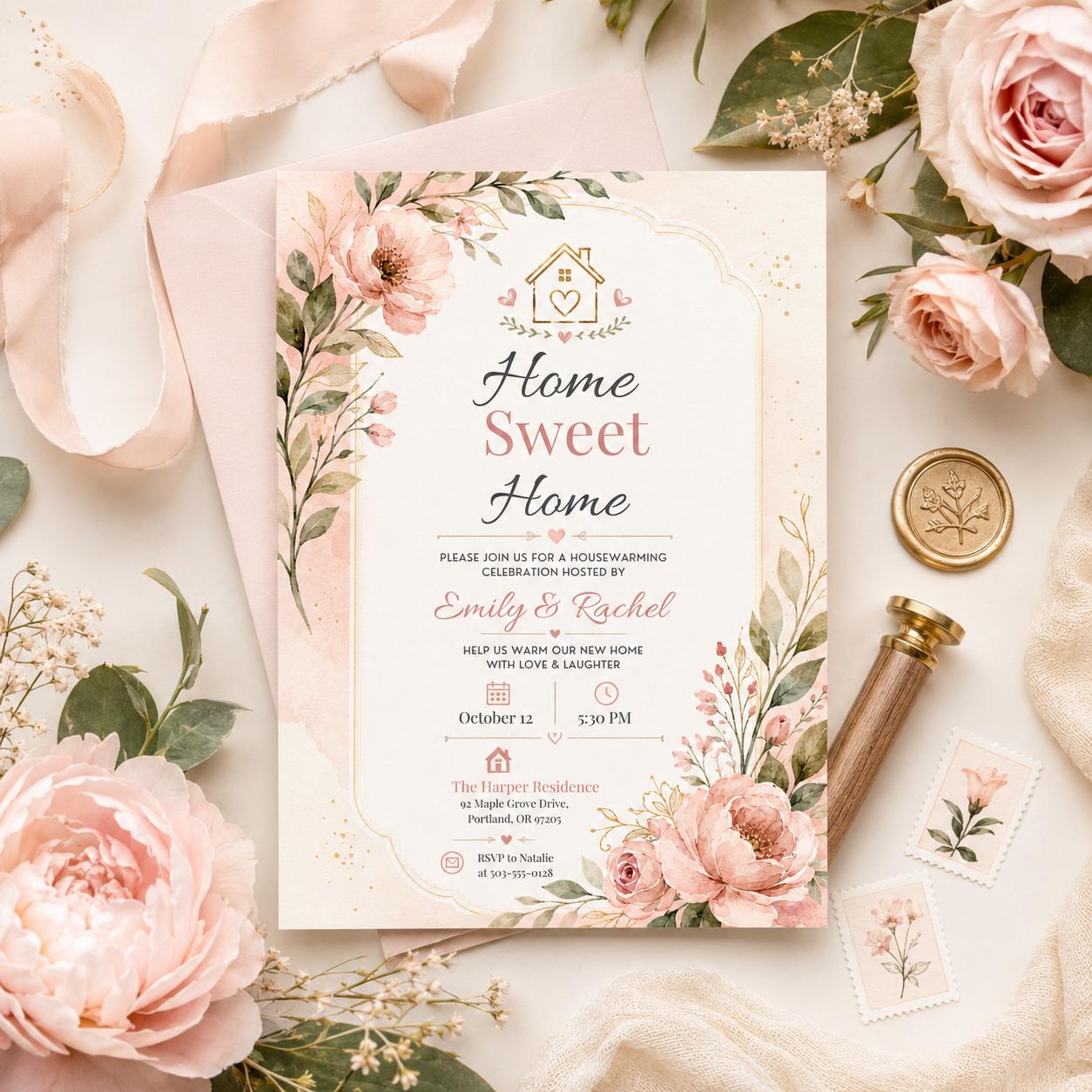 Housewarming Party Invitation, Housewarming Party Invitation Template, New Home Celebration, Red Door Illustration, Editable Canva Invite - Image 5