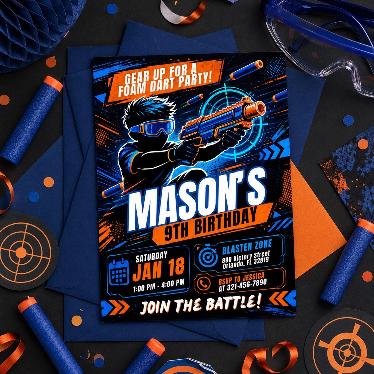 Blaster Birthday Invitation, Dart Battle Party Invite, Ready Aim Party Theme, Editable Canva Template - Image 6