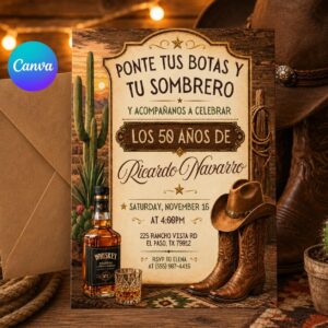 Invitación Mexican Cowboy Birthday Invite, Sombrero y Botas Charro Party, Ranch Fiesta Invitación Español, Western Vaquero Birthday Invite