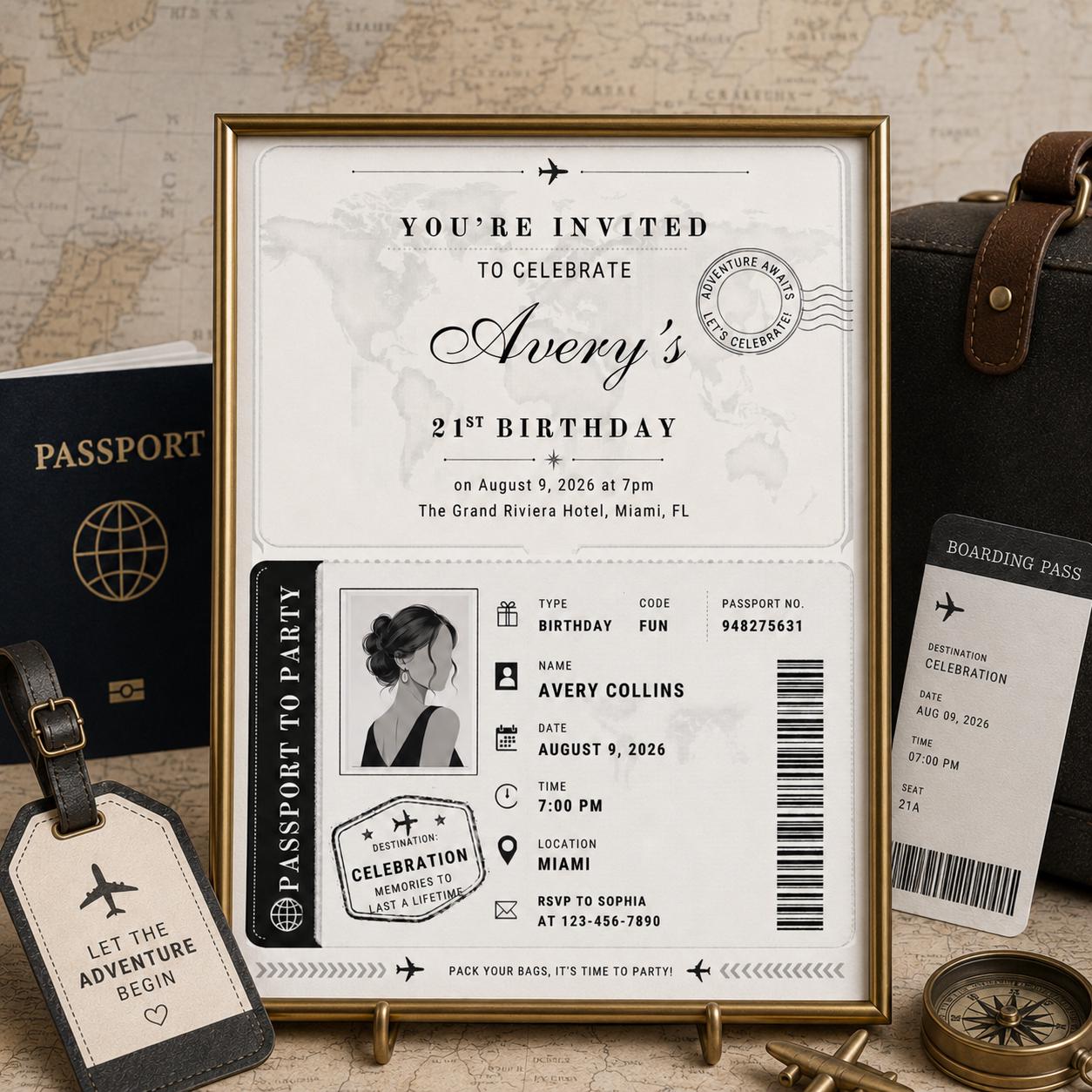 Birthday Passport Invitation Template, Passport Invitation Template Printable Boarding Pass Birthday Party Ticket Birthday Ticket Invitation - Image 3