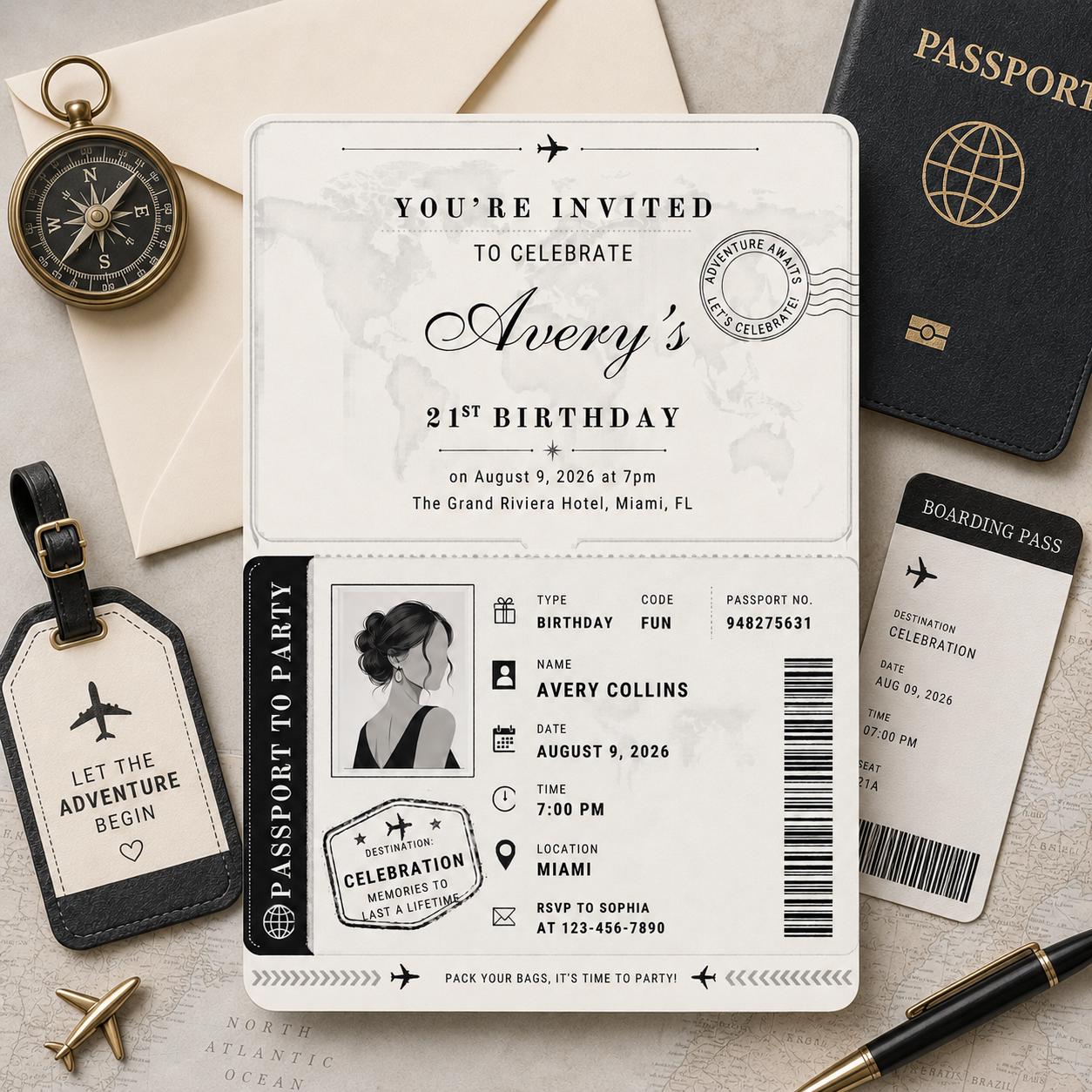 Birthday Passport Invitation Template, Passport Invitation Template Printable Boarding Pass Birthday Party Ticket Birthday Ticket Invitation - Image 6