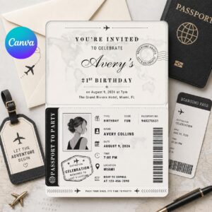 Birthday Passport Invitation Template, Passport Invitation Template Printable Boarding Pass Birthday Party Ticket Birthday Ticket Invitation
