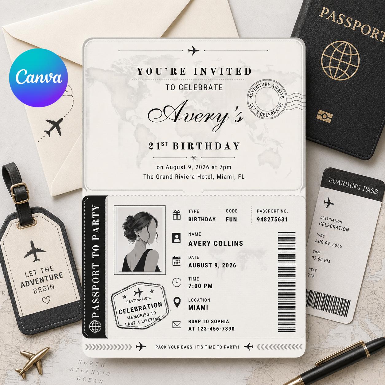Birthday Passport Invitation Template, Passport Invitation Template Printable Boarding Pass Birthday Party Ticket Birthday Ticket Invitation
