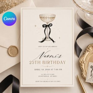 Coquette Bow Birthday Invitation Adult Black Ribbon Invite 30th Birthday 21st Birthday Invitation 16th Birthday, We're Getting Wild Party