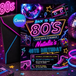 Editable 80s Party Invitation, Back to the 80s, Throwback Party, House Party, Birthday Invitation, 80s Theme, 80s Birthday Invitation Canva