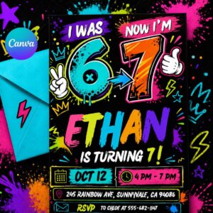 Six Seven Party birthday invitation, printable six seven invite, editable 6 7 meme Party template, Canva digital template, girl boy birthday