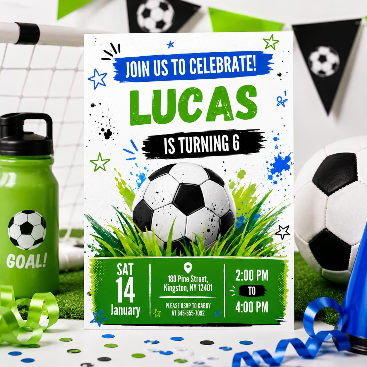 Soccer Birthday Invitation Template Bundle, Kid Soccer Birthday Canva Invitation, Printable Birthday Party Invitation, Kids Party Invite - Image 3
