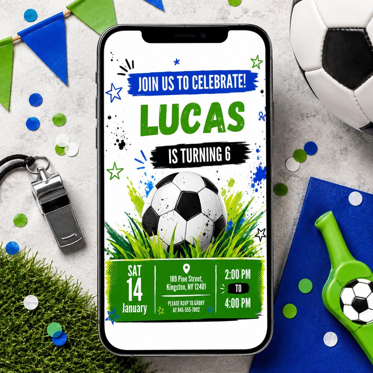 Soccer Birthday Invitation Template Bundle, Kid Soccer Birthday Canva Invitation, Printable Birthday Party Invitation, Kids Party Invite - Image 5