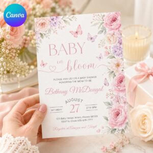 Baby in Bloom Shower Invitation: Editable Canva Template (Digital)