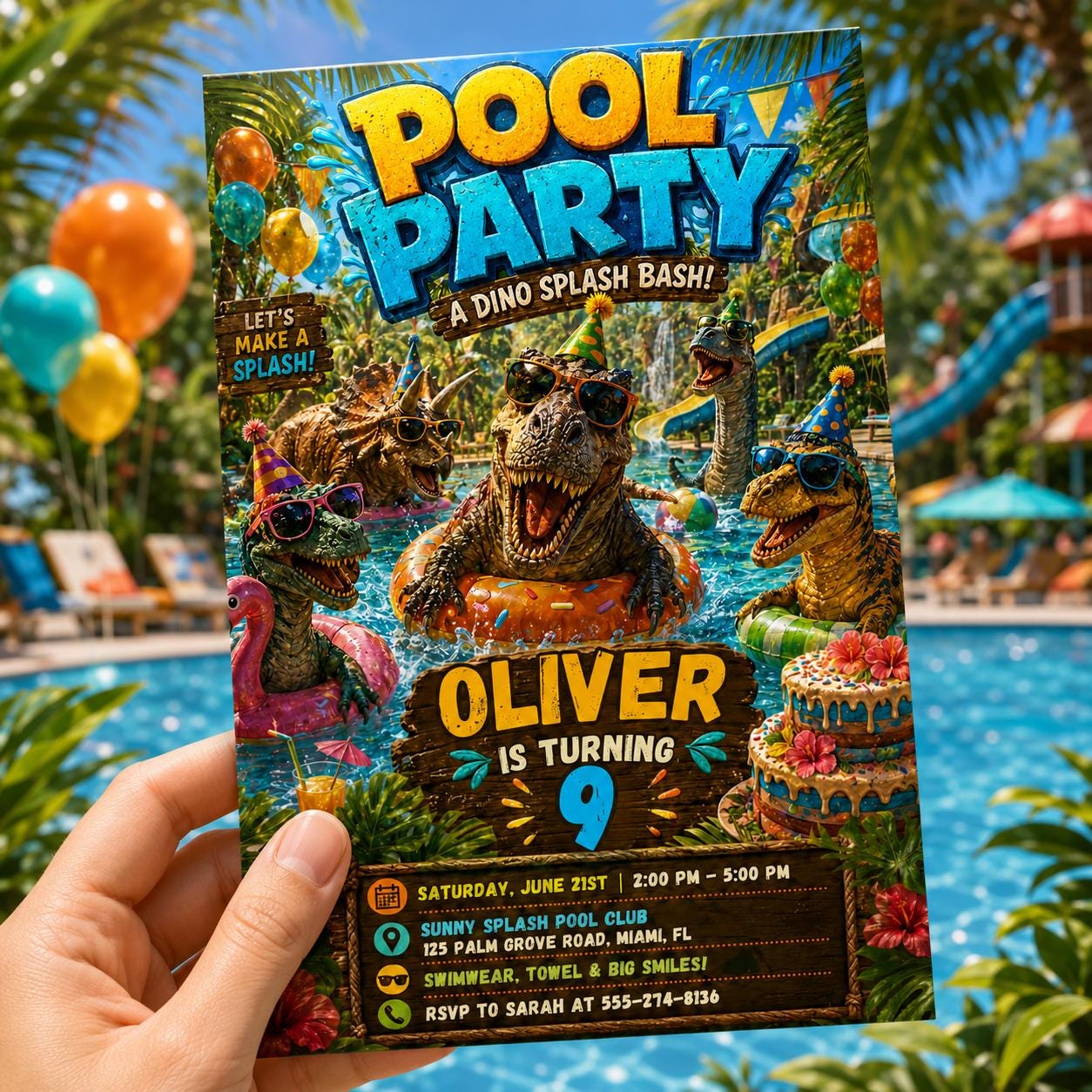 Dinosaur Pool Party Incitation, Two Rex Pool Invite Editable, Splish Splash Dino Pool Party Invitation, Boy Swimming Birthday Canva Template - Image 3