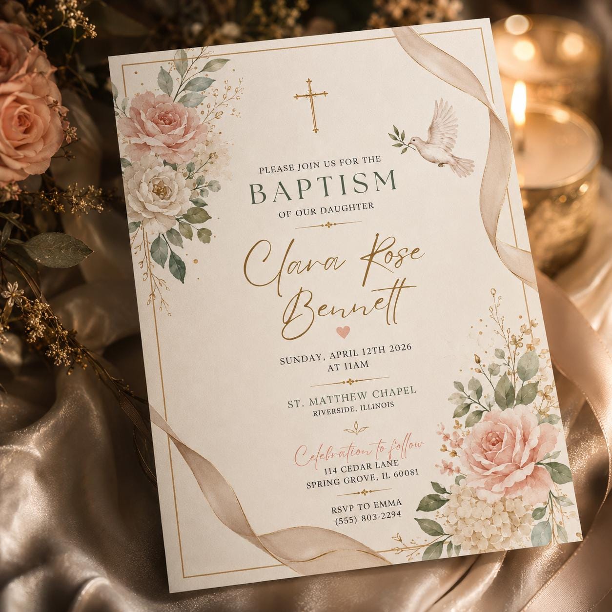 Wildflower baptism invitation, First Communion Invitation, Christening Invitation, Floral Baptism invitation, Preppy baptism invite - Image 5