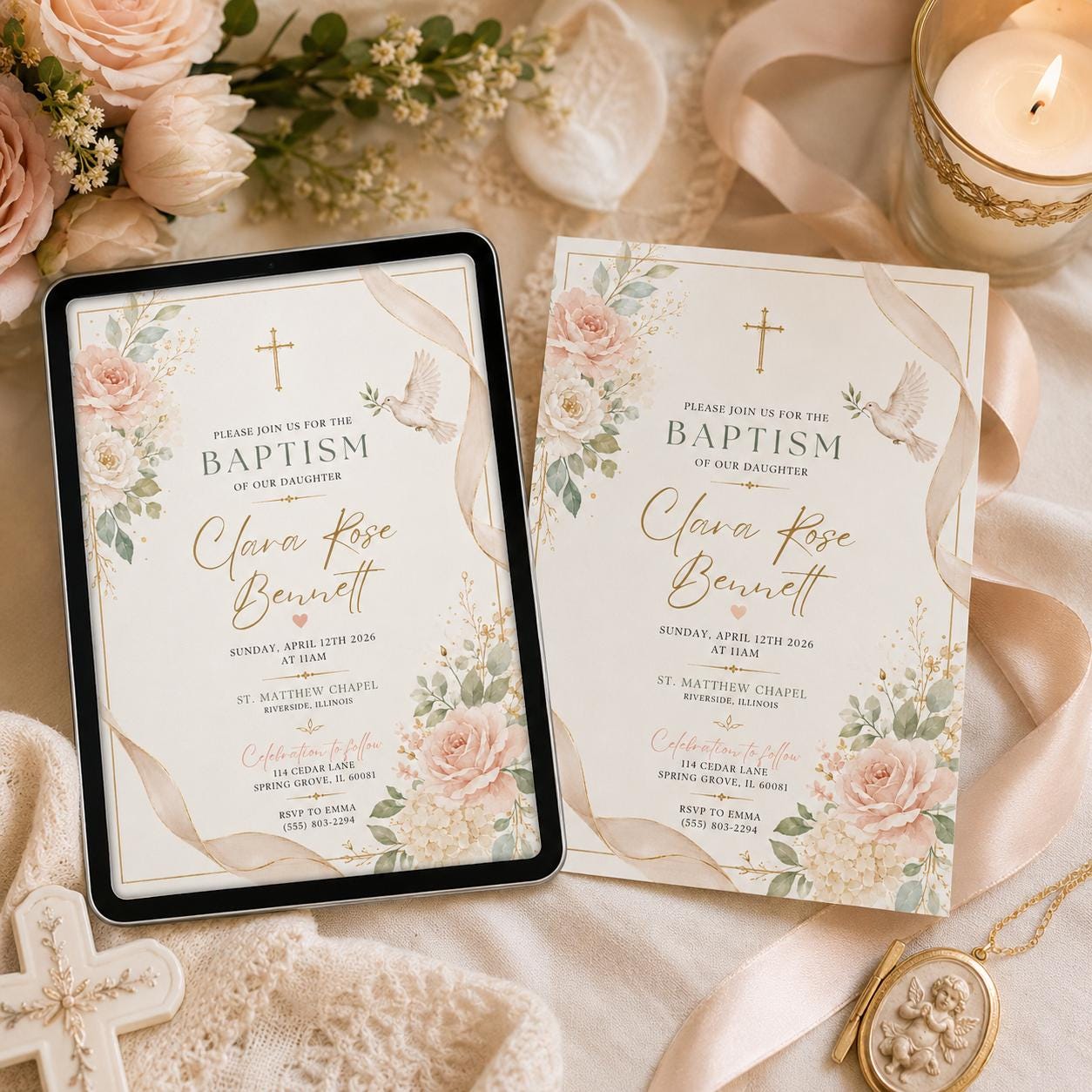 Wildflower baptism invitation, First Communion Invitation, Christening Invitation, Floral Baptism invitation, Preppy baptism invite - Image 6