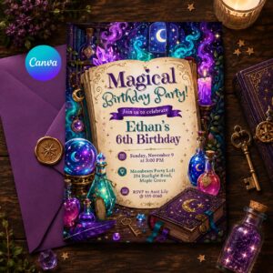 Magical Birthday Invitation Template, Magical Potion Birthday invite, Editable Wizard Party Invite, Science Magic, Witches Invite, Canva