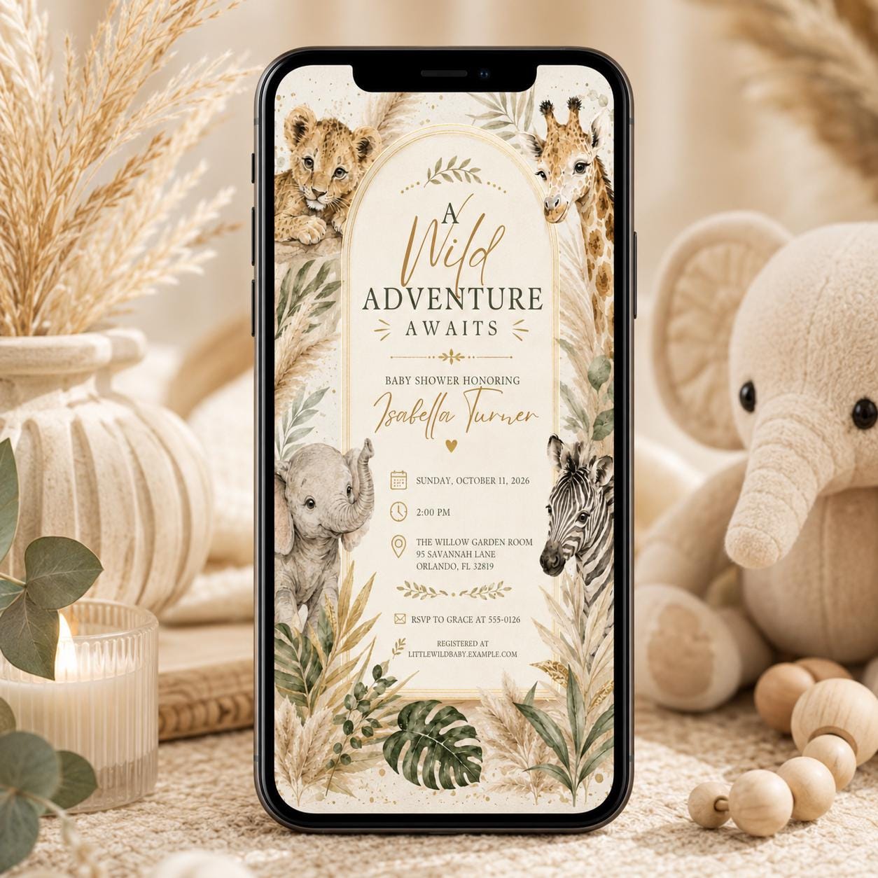 Safari Baby Shower Invitation Editable Template, Jungle Animal Wild Adventure Theme, Printable Digital Canva Download, Wild One Party Invite - Image 4