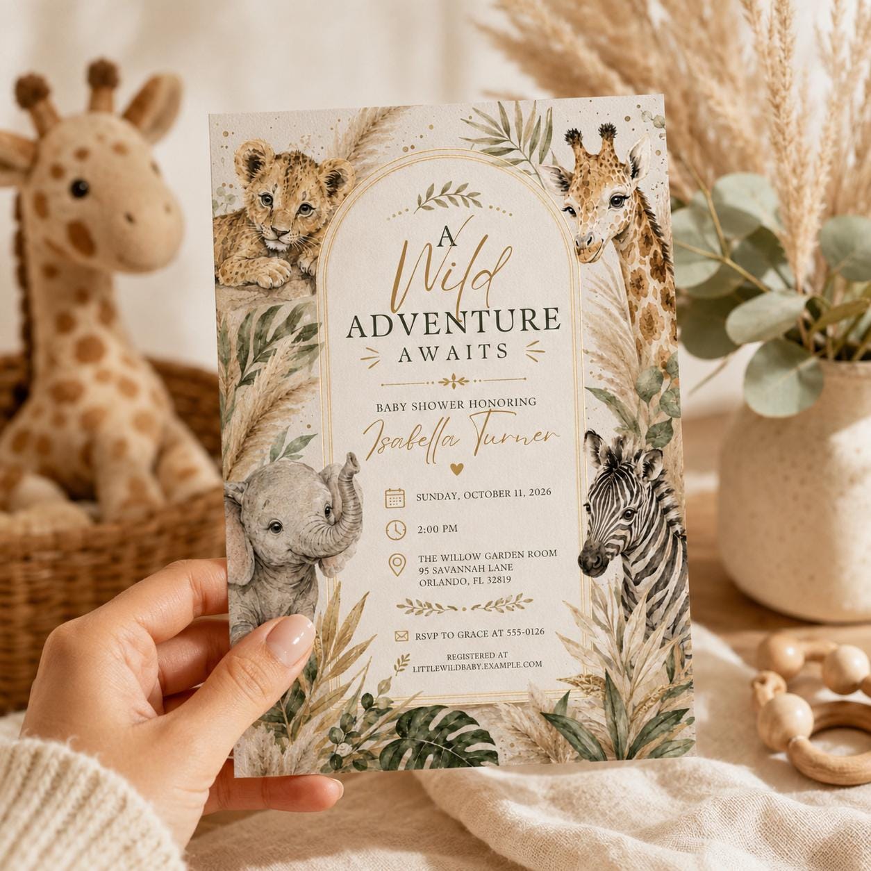 Safari Baby Shower Invitation Editable Template, Jungle Animal Wild Adventure Theme, Printable Digital Canva Download, Wild One Party Invite - Image 6