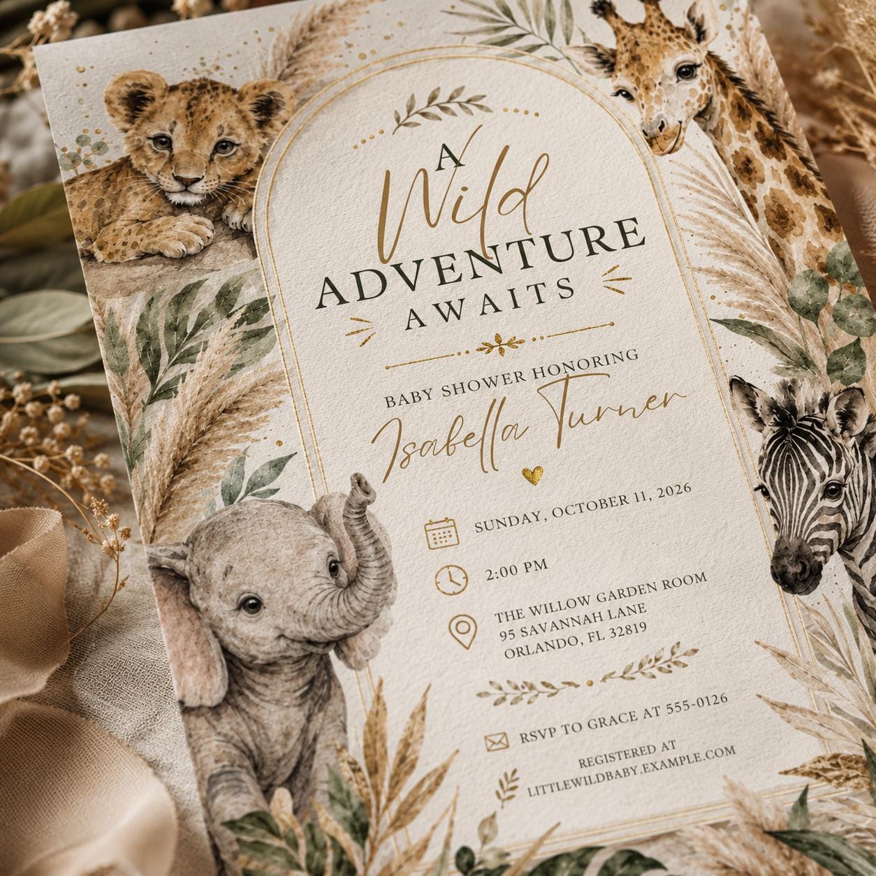 Safari Baby Shower Invitation Editable Template, Jungle Animal Wild Adventure Theme, Printable Digital Canva Download, Wild One Party Invite - Image 5
