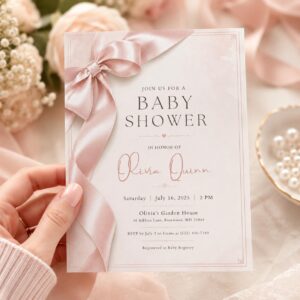 Pink Bow Baby Shower Invitation Template, Baby Girl Shower Canva Invite Coquette Bow Baby Shower, Girl Coquette Baby Shower Invite, Canva