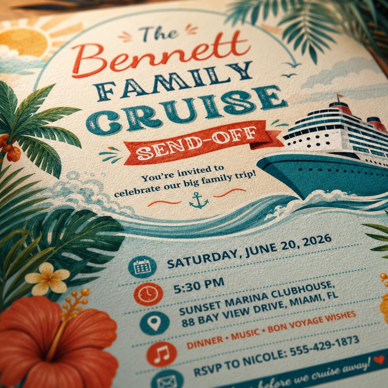 Cruise Send Off Invitation, Family Bon Voyage Party Editable Printable Canva Template - Image 4