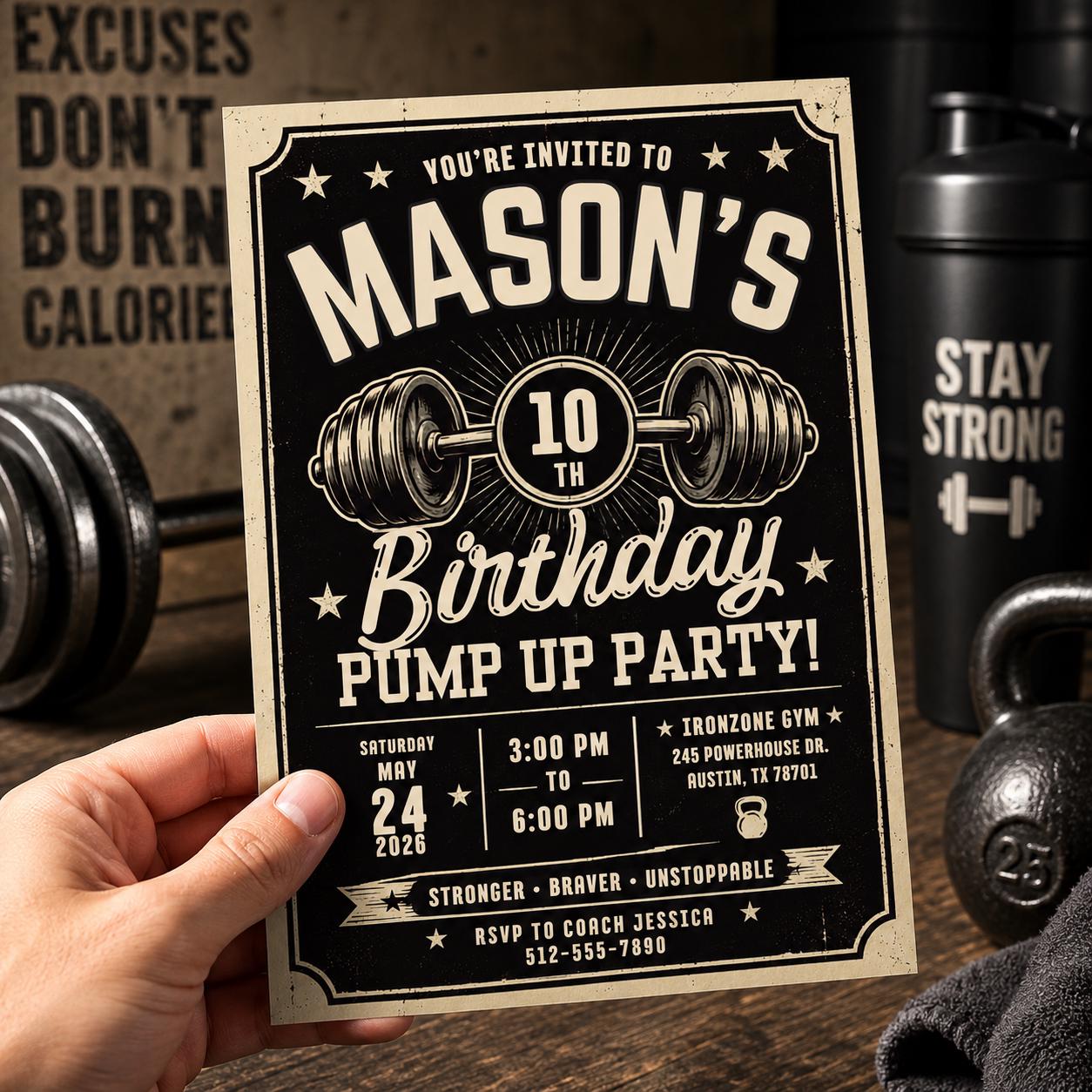 Gym Birthday Invitation, Weightlifting 10th Sports Party Editable Printable Invite Canva Template - Image 5