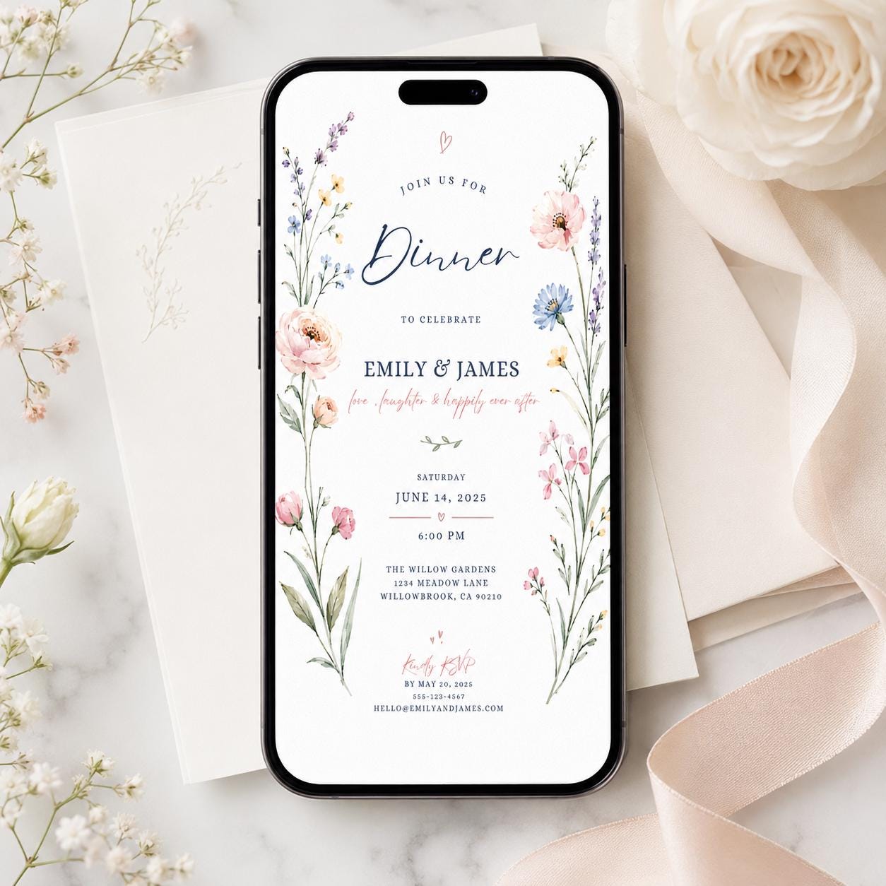 Dinner Party Invitation, Floral Watercolor Wedding Dinner Invite Printable Canva Template - Image 4