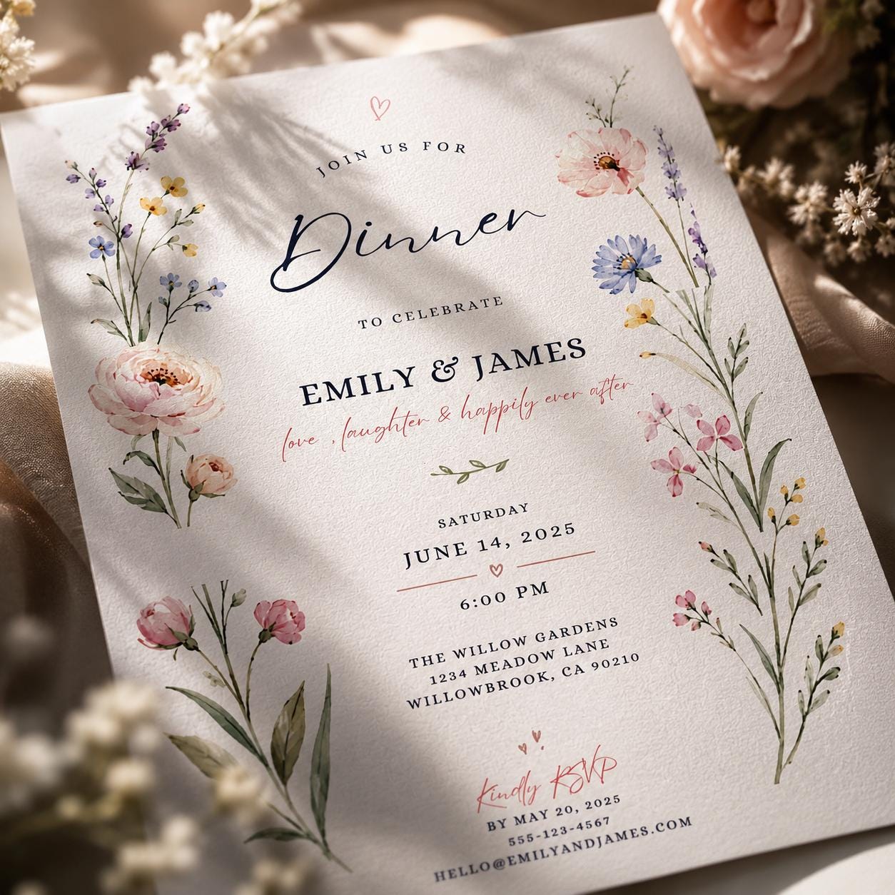 Dinner Party Invitation, Floral Watercolor Wedding Dinner Invite Printable Canva Template - Image 5